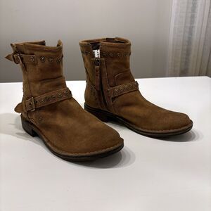 UGG Women's Fabrizia Brown Suede Leather Zip-Up Ankle Moto Biker Boots Size‎ 9